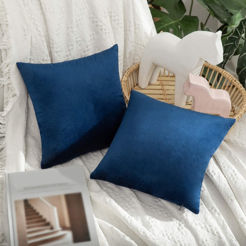 12x12 2pk Dark Blue Velvet Pillow Covers